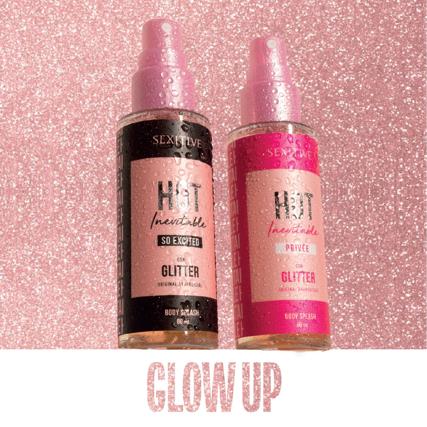 Sexitive HOT Inevitable So Excited. Body Splash Afrodisiaco con Glitter. Spray Glitter brillante muy sexy para mujer con Feromonas - 60 ml - 2 fl oz