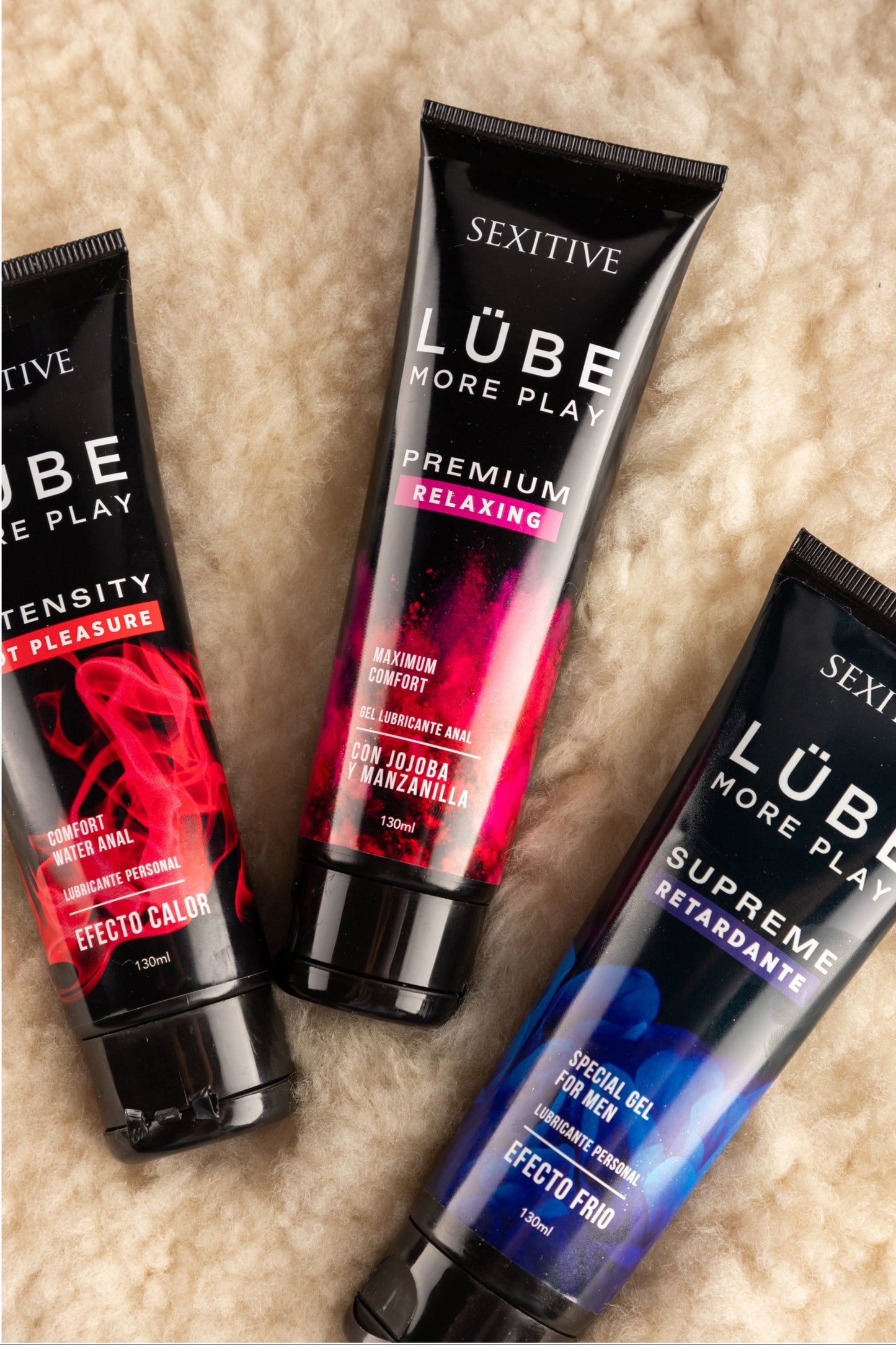 Sexitive PACK x 3 Lubricantes LÜBE PREMIUM Relaxing - Lubricante Anal Relajante a Base de Agua - Relax Gel con Jojoba y Manzanilla para uso unisex - Lubricante Sexual para Parejas - Estimulación - 3 x 130ml - Total 390ml