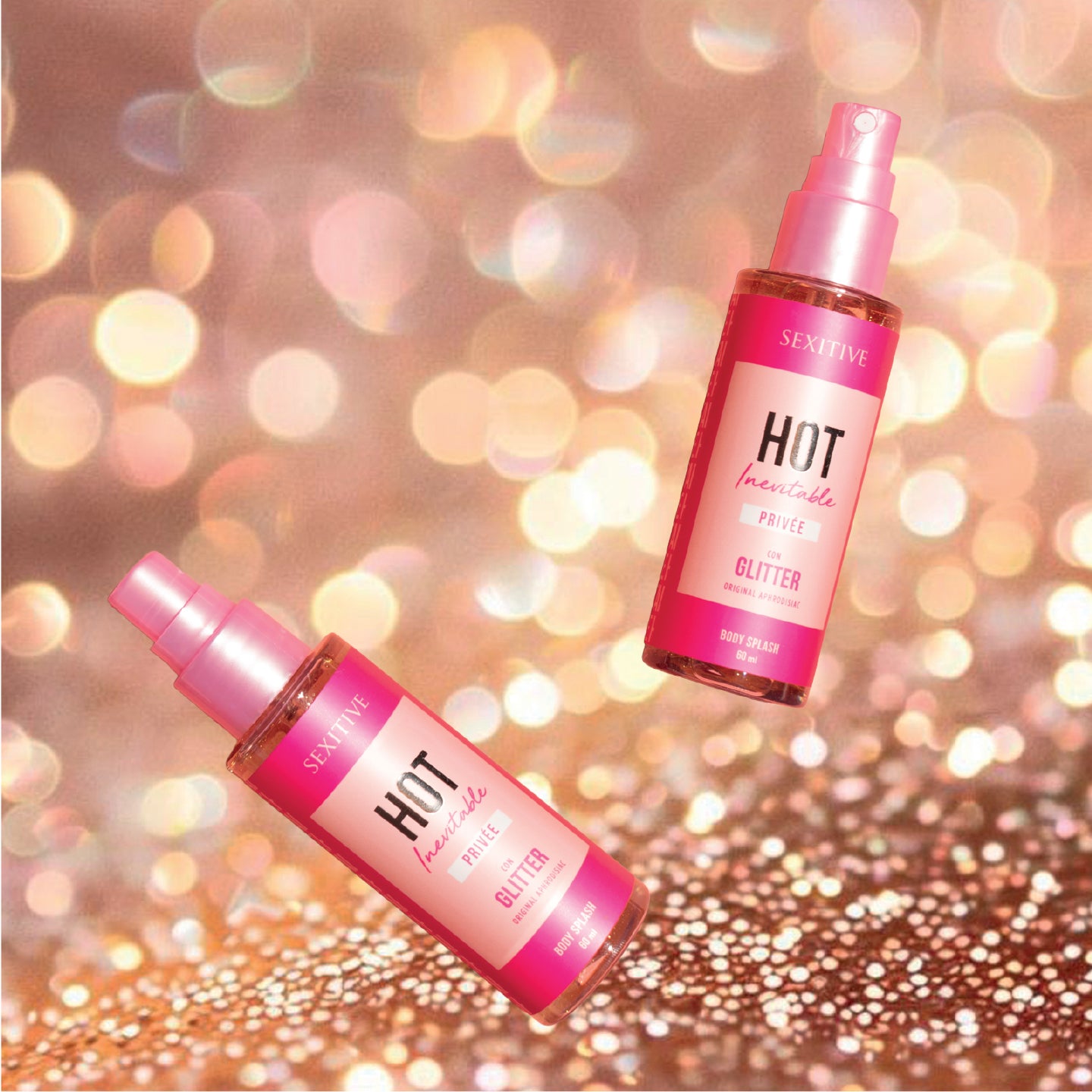 Sexitive HOT INEVITABLE Privée. Spray Glitter brillante muy sexy para mujer con Feromonas. Body Splash afrodisíaco con Glitter - 60 ml  - 2 fl oz