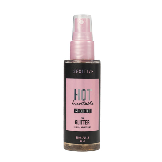 Sexitive HOT Inevitable So Excited. Body Splash Afrodisiaco con Glitter. Spray Glitter brillante muy sexy para mujer con Feromonas - 60 ml  - 2 fl oz
