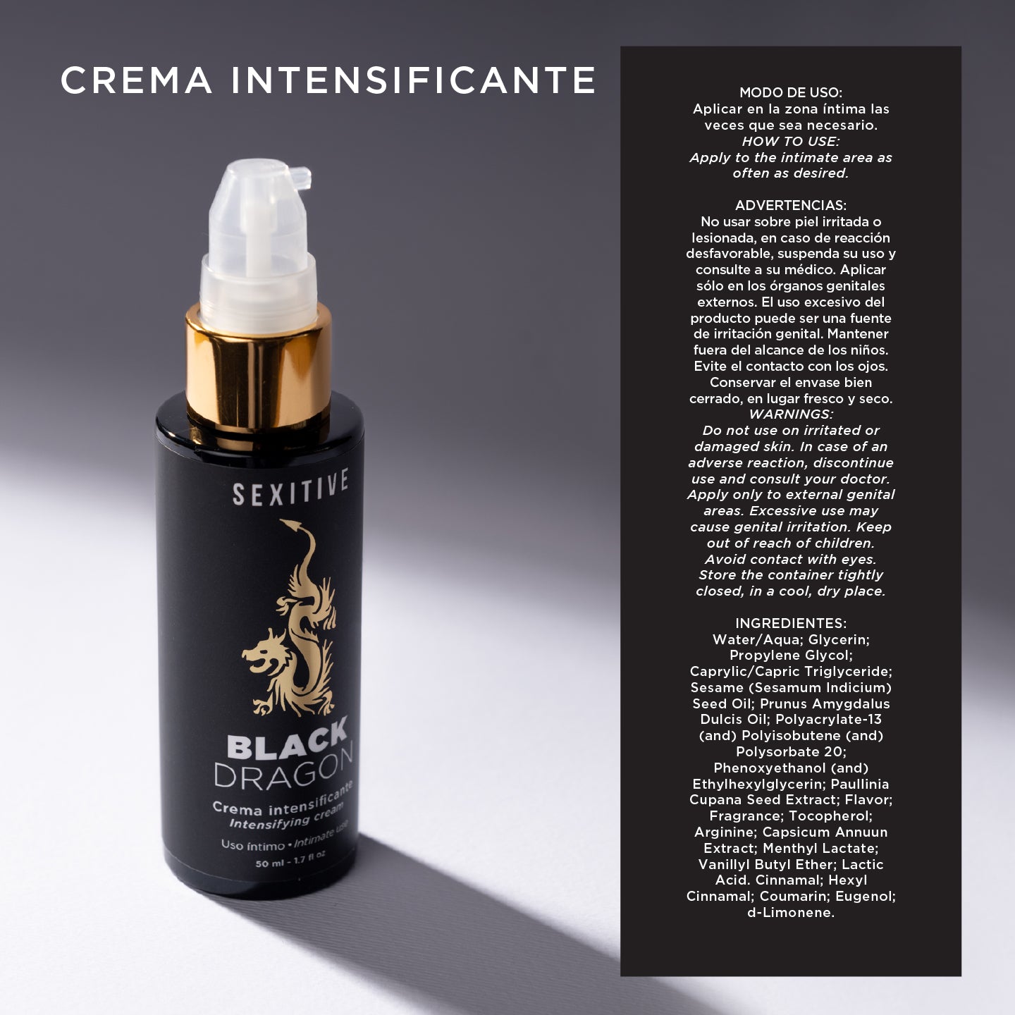 BLACK DRAGON Intensivierende Creme - Sofortiger Wärmeeffekt dank der Kraft des Capsicums - Sinnlichkeitsverstärker durch die aphrodisierenden Eigenschaften von Zimt - 50ml