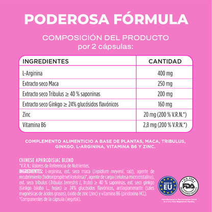 Hi!Sex Suplemento Libido para Mujeres y Hombres - Sobre Monodosis - 4 Cápsulas para Tomar en Pareja - Booster Natural de Deseo, Energía y Vitalidad - Conexión Íntima
