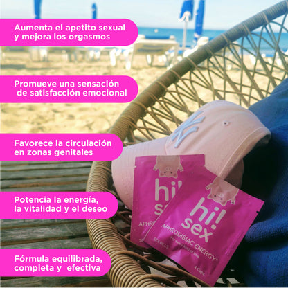 Hi!Sex Aphrodisiac Energy. Afrodisíaco Sexual para Mujeres y Hombres con Maca , Tribulusy L-Arginina. Sube la Testosterona y Aumenta la Libido. Sobres