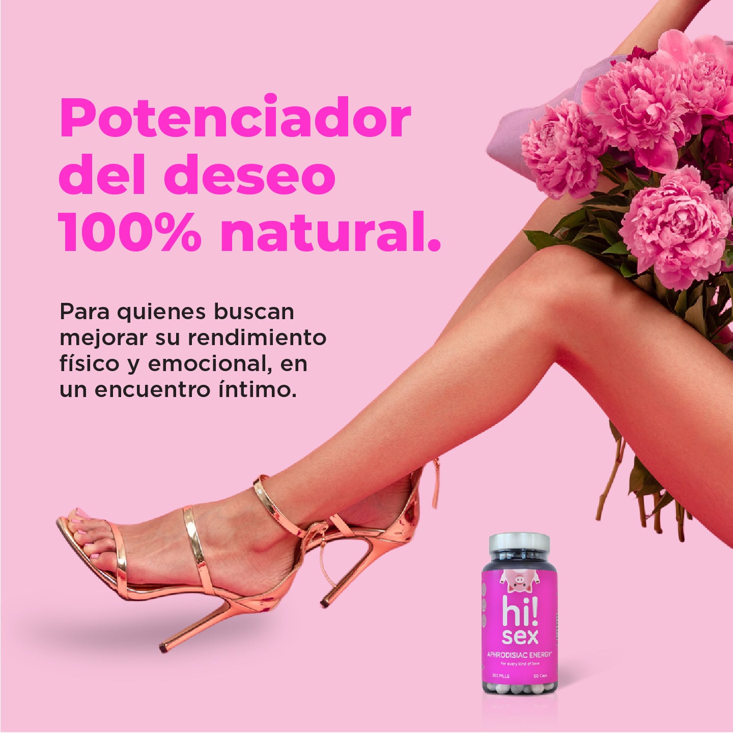 Hi!Sex Aphrodisiac Energy. Afrodisíaco Sexual para Mujeres y Hombres con Maca, Tribulus, L-Arginina y Ginko. Aumenta la Testosterona y sube la Libido.