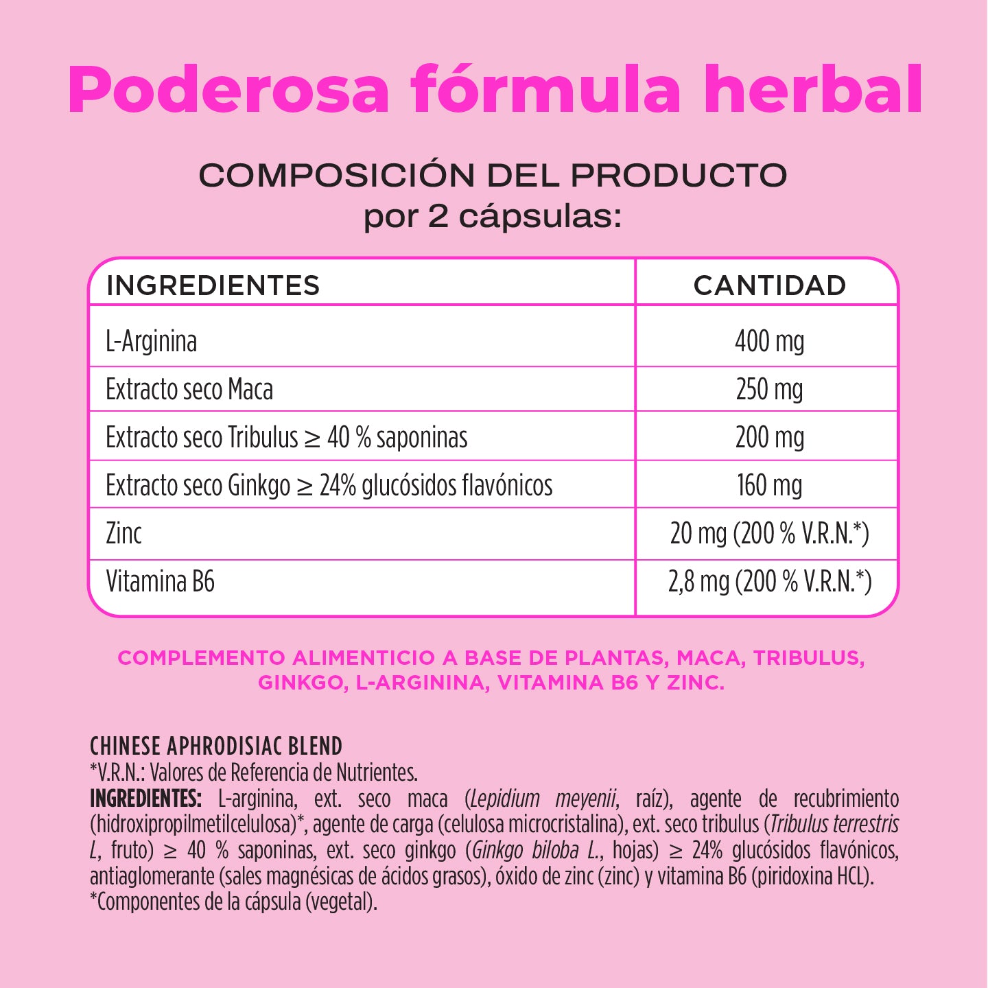 Hi!Sex Aphrodisiac Energy. Afrodisíaco Sexual para Mujeres y Hombres con Maca, Tribulus, L-Arginina y Ginko. Aumenta la Testosterona y sube la Libido.