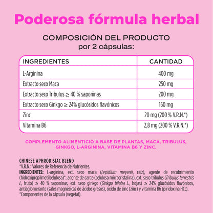 Hi!Sex Aphrodisiac Energy. Afrodisíaco Sexual para Mujeres y Hombres con Maca, Tribulus, L-Arginina y Ginko. Aumenta la Testosterona y sube la Libido.