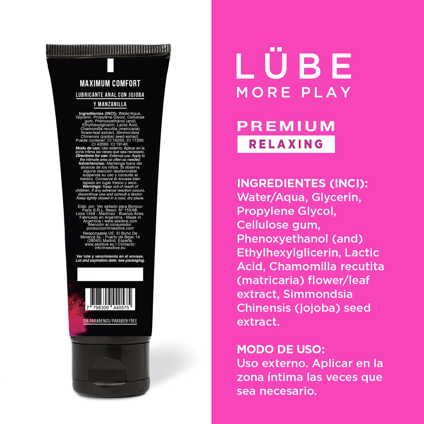 LUBE PREMIUM RELAXING Lubricante Dilatador Anal Relajante - Sensación Sin Dolor - Dilatación Progresiva Gracias a la Acción de la Jojoba y la Manzanilla- Lubricante Anal Base Agua  - 130ml