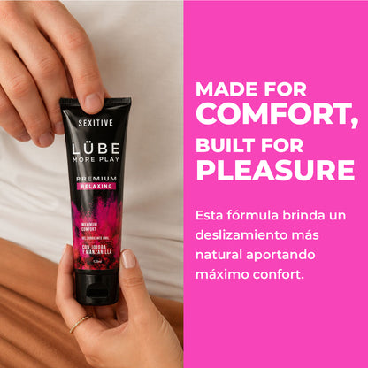 LUBE PREMIUM RELAXING Lubricante Dilatador Anal Relajante - Sensación Sin Dolor - Dilatación Progresiva Gracias a la Acción de la Jojoba y la Manzanilla- Lubricante Anal Base Agua  - 130ml