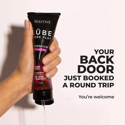 LUBE PREMIUM RELAXING Lubricante Dilatador Anal Relajante - Sensación Sin Dolor - Dilatación Progresiva Gracias a la Acción de la Jojoba y la Manzanilla- Lubricante Anal Base Agua  - 130ml