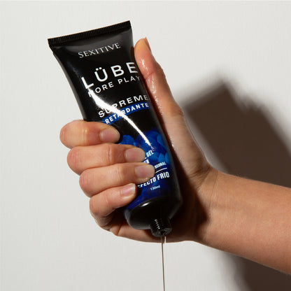 Lubricante LÜBE SUPREME Retardante Sexual Masculino - Lubricante Sexual Efecto Frio a Base de Agua, para Hombres - Gel Retardante de la Eyaculación, Erecciones Fuertes y Duraderas - 130ml