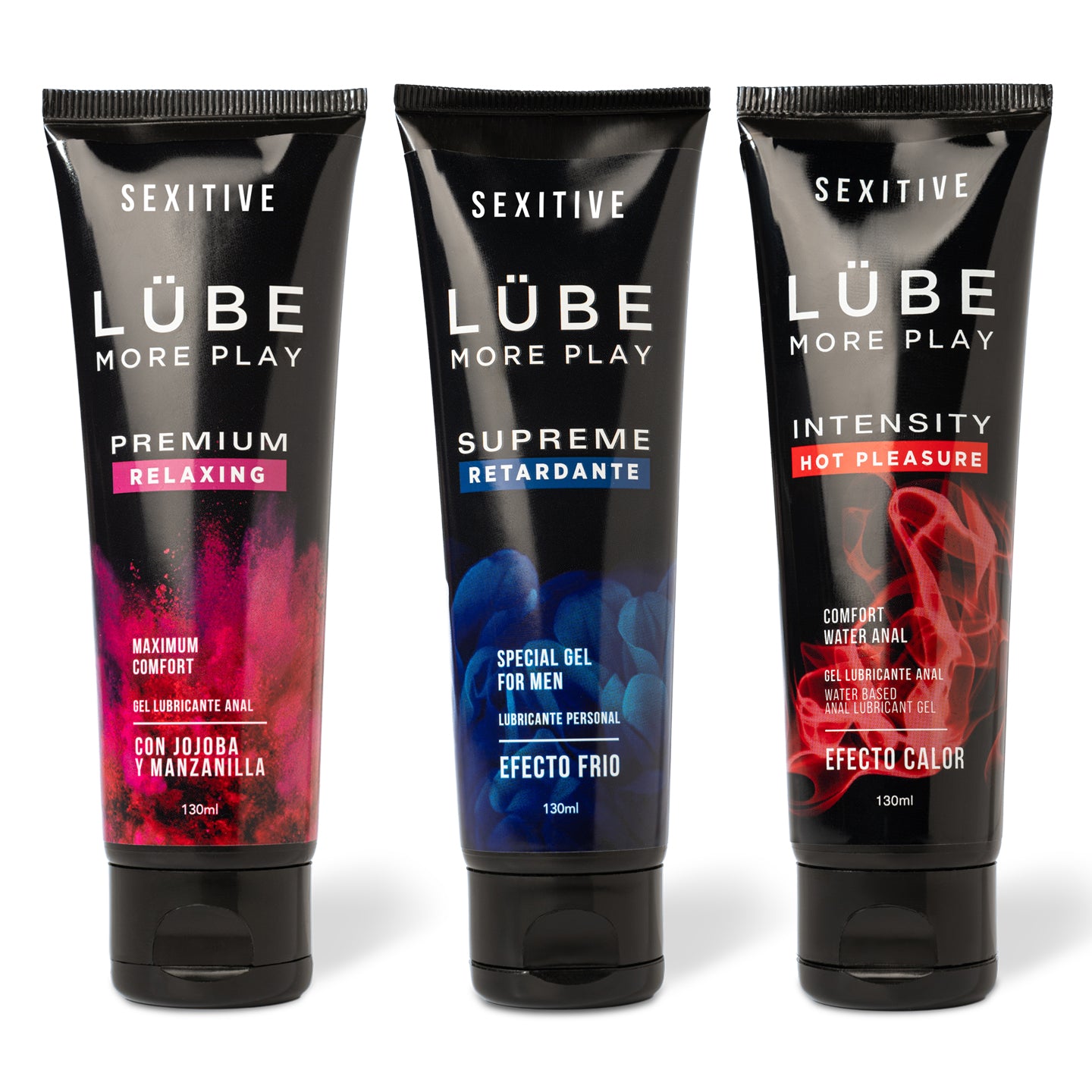 Sexitive PACK X 3: 1 Lubricante Anal Lube Premium Relaxing + 1 Lubricante Lube Supreme + 1 Lubricante Anal Lube Intensity. 3 x 130ml - Total: 390 ml