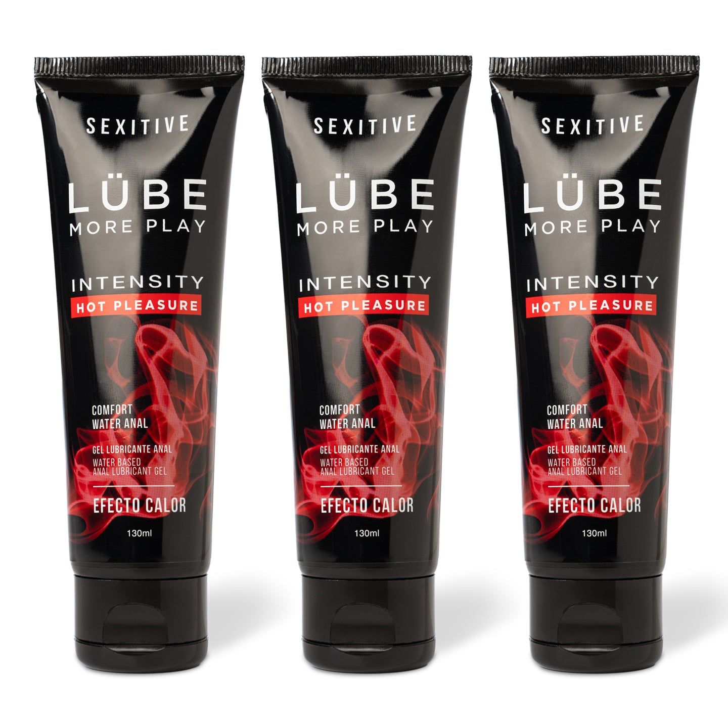 Sexitive PACK X 3 Lubricantes LÜBE INTENSITY Hot Pleasure. Lubricante Anal con Efecto Calor y Base Acuosa.  Gel Sexual para Hombres, Mujeres y Parejas. Estimulación. 3 x 130ml Total 390ml