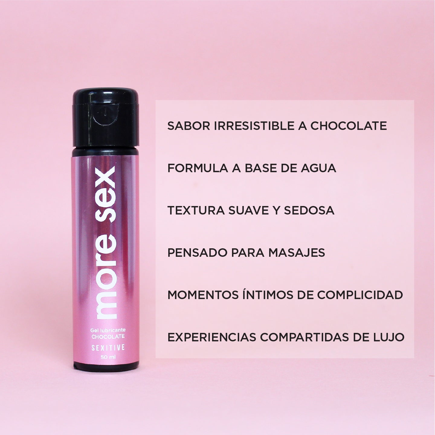 MORE SEX - Gel lubricante comestible sabor chocolate. Larga duración, condom friendly, sin azúcar. 50ml