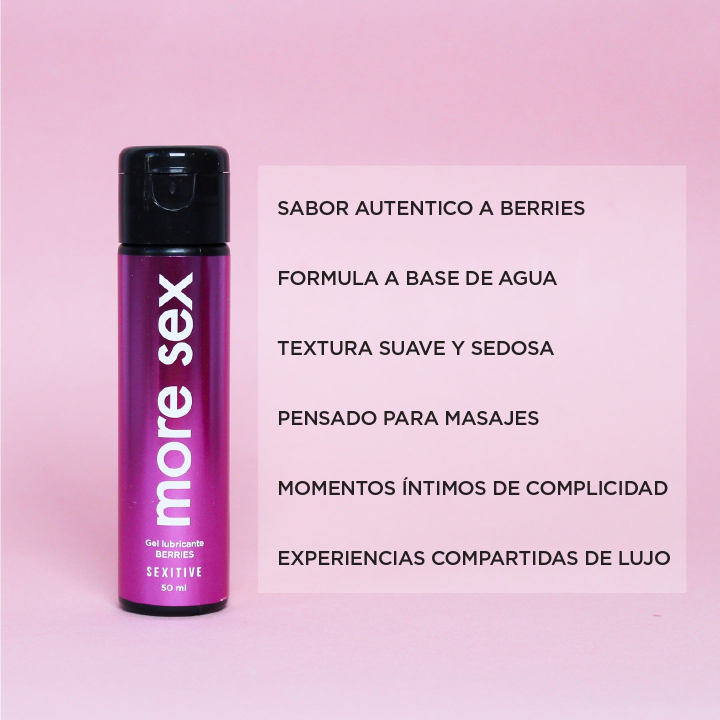 MORE SEX - Gel lubricante comestible sabor berries. Larga duración, condom friendly, sin azúcar. 50ml