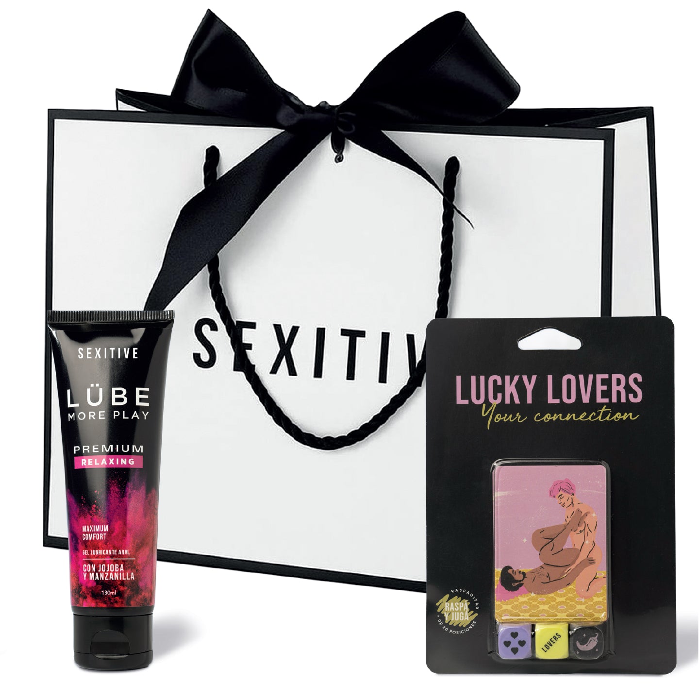 Regalos Sexys By Sexitive: “ONLY BOYS” Set sensual con juego Lucky Lovers Your Connection y Lube Premium | Regalo erótico para hombres en presentación exclusiva lista para regalar.