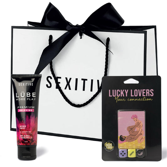 Regalos Sexys By Sexitive: “ONLY BOYS” Set sensual con juego Lucky Lovers Your Connection y Lube Premium | Regalo erótico para hombres en presentación exclusiva lista para regalar.